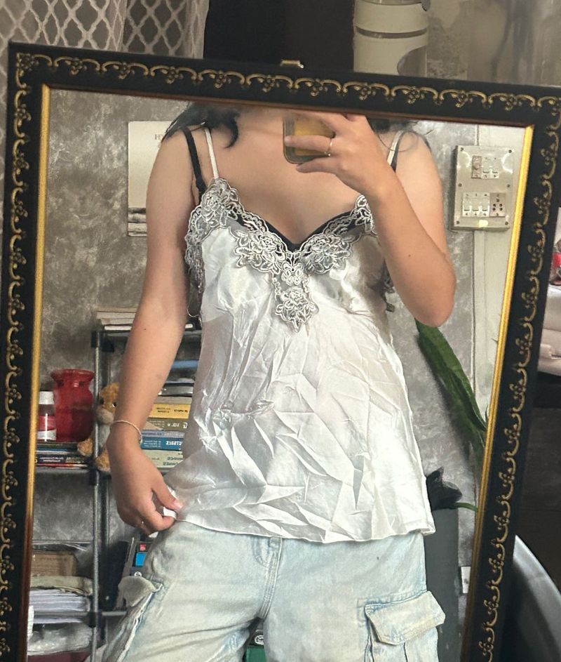 Satin Camisole with Lace Trim