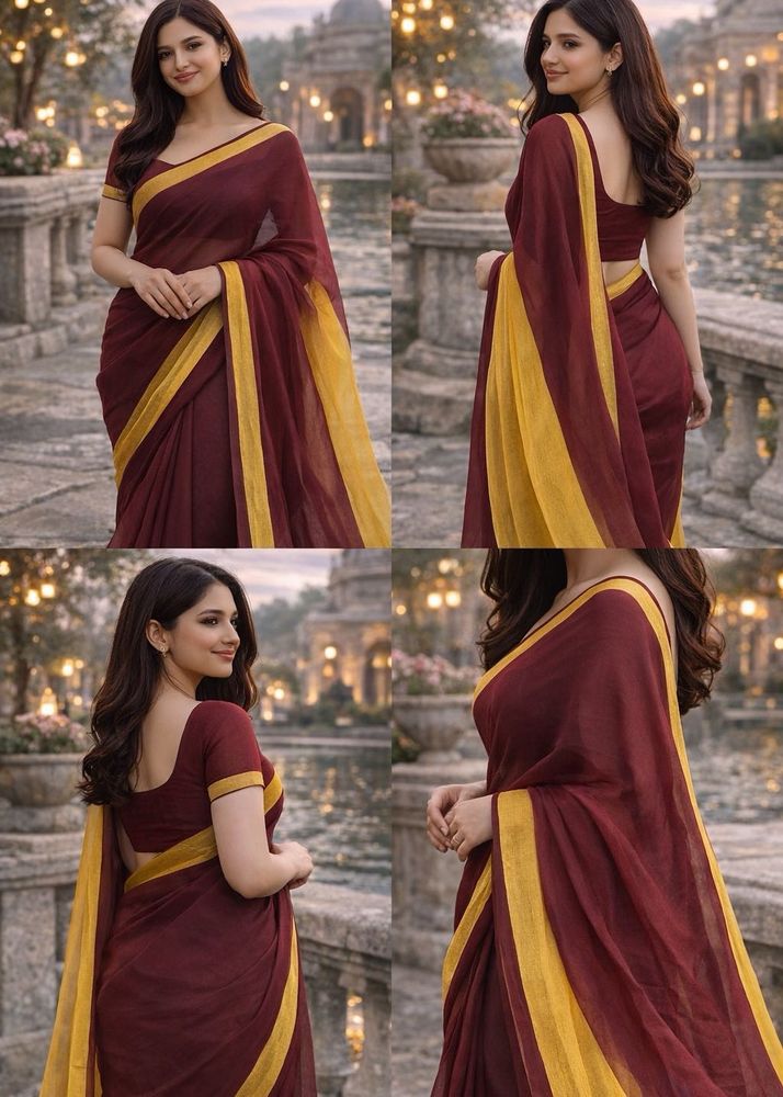 Elegant Maroon &amp; Gold Border Saree