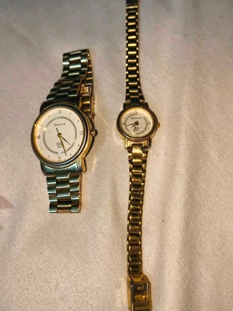 Combo of 2 Sonata Gold Tone Watches