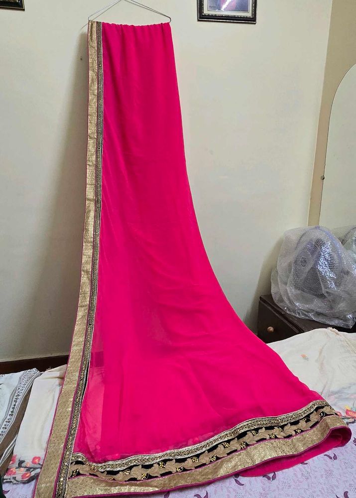 Vibrant Pink Embroidered Saree