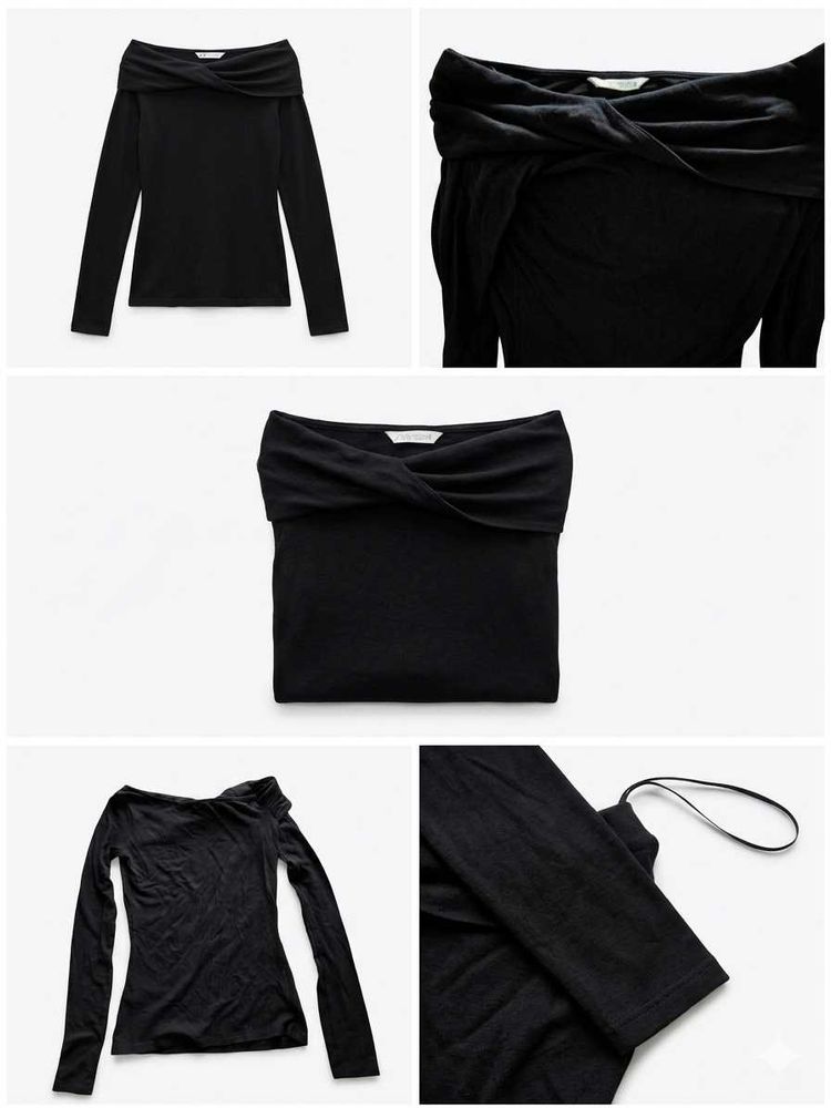 Zara Black Off-Shoulder Twist Neck Top