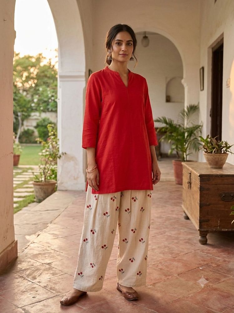 Bright red farshi kurta salwar