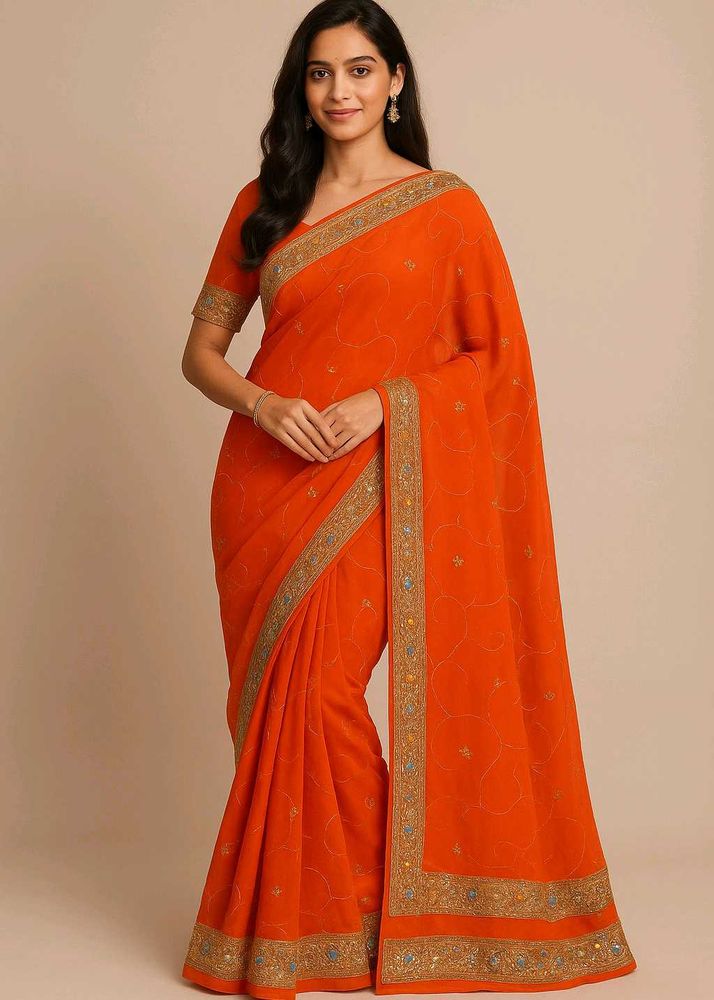 Orange Embellished Saree