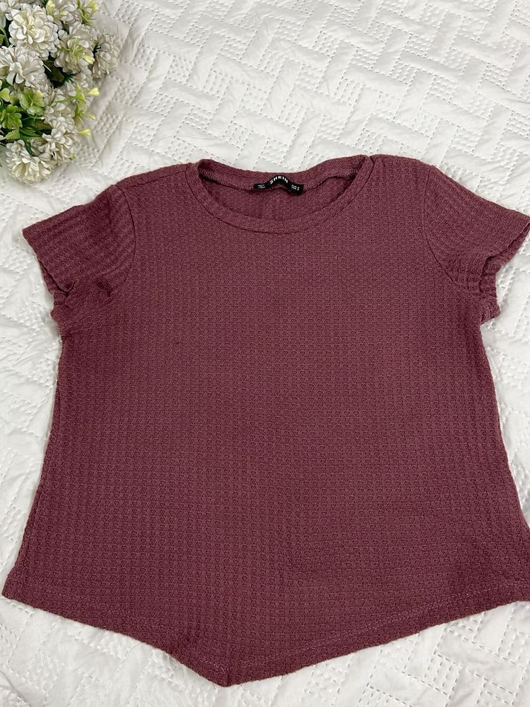 Mauve Waffle Knit Short Sleeve Top