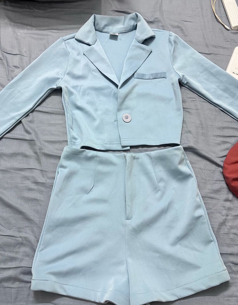Light Blue Blazer &amp; Shorts Set