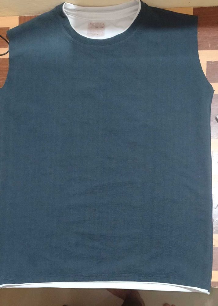 Sleeveless Blue T-Shirt with White Inner Layer