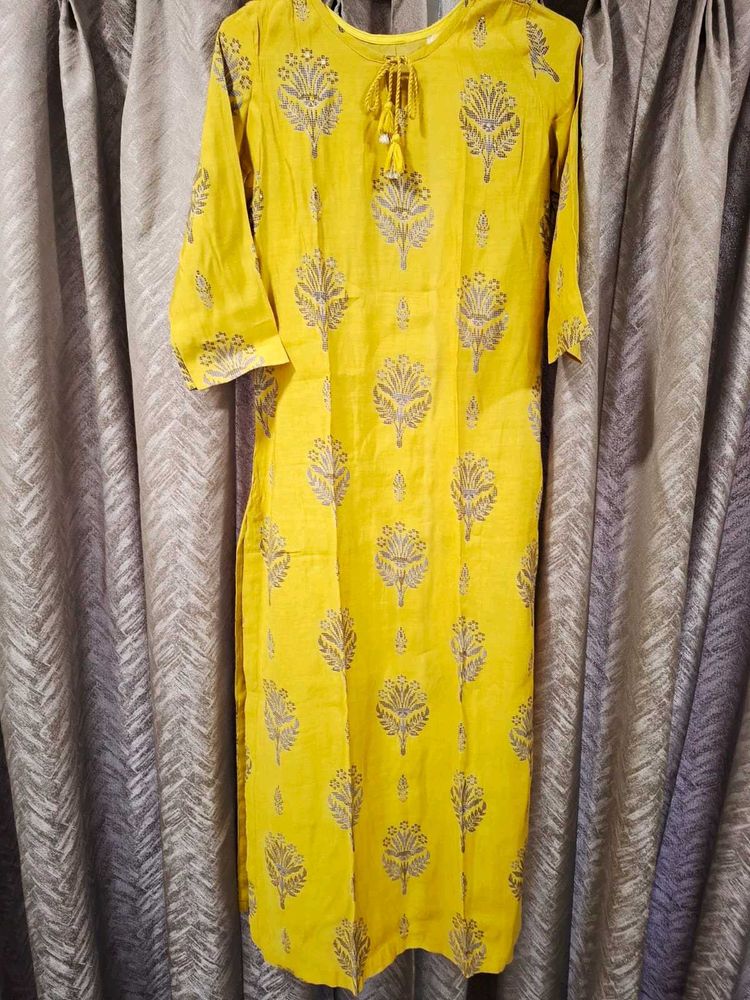 Yellow Printed Kurti