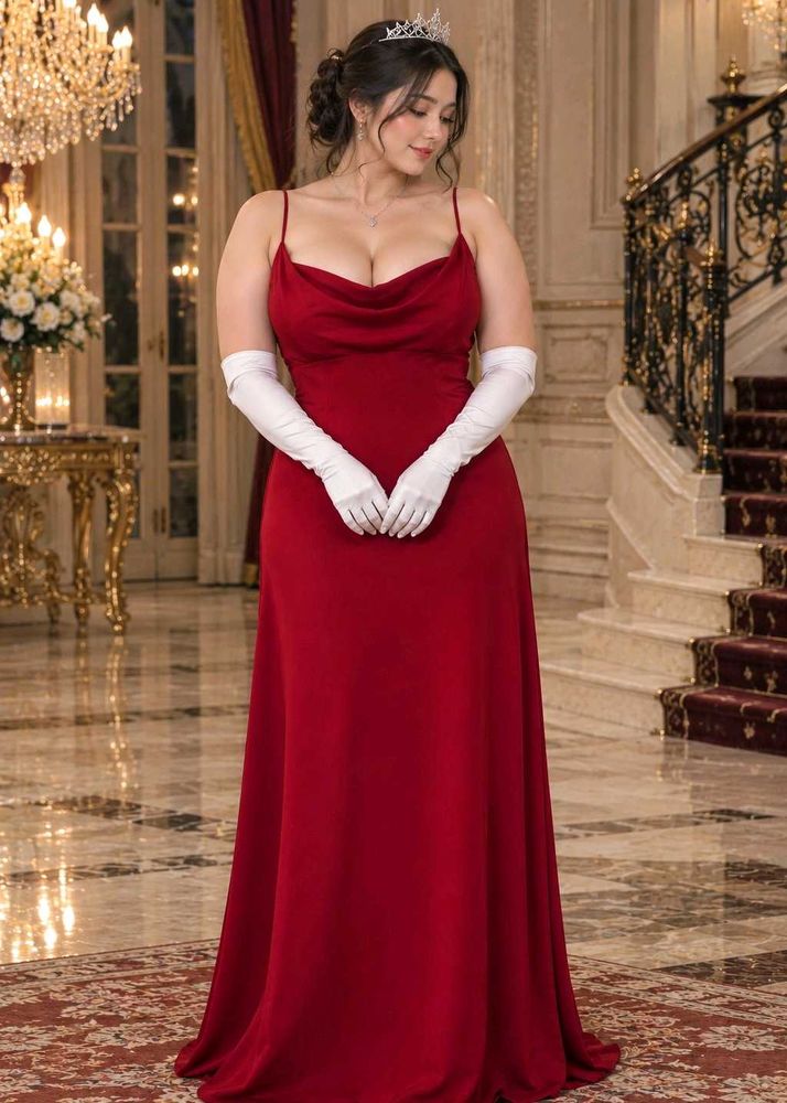 Elegant Red Ball Gown with Tiara