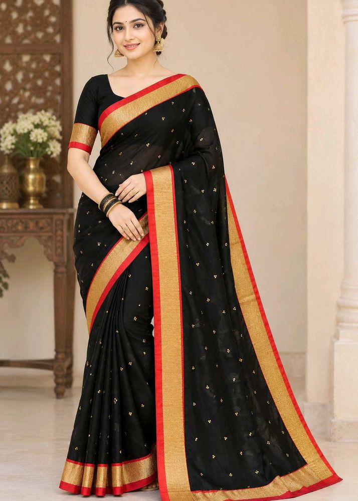Elegant Black Saree with Gold Border