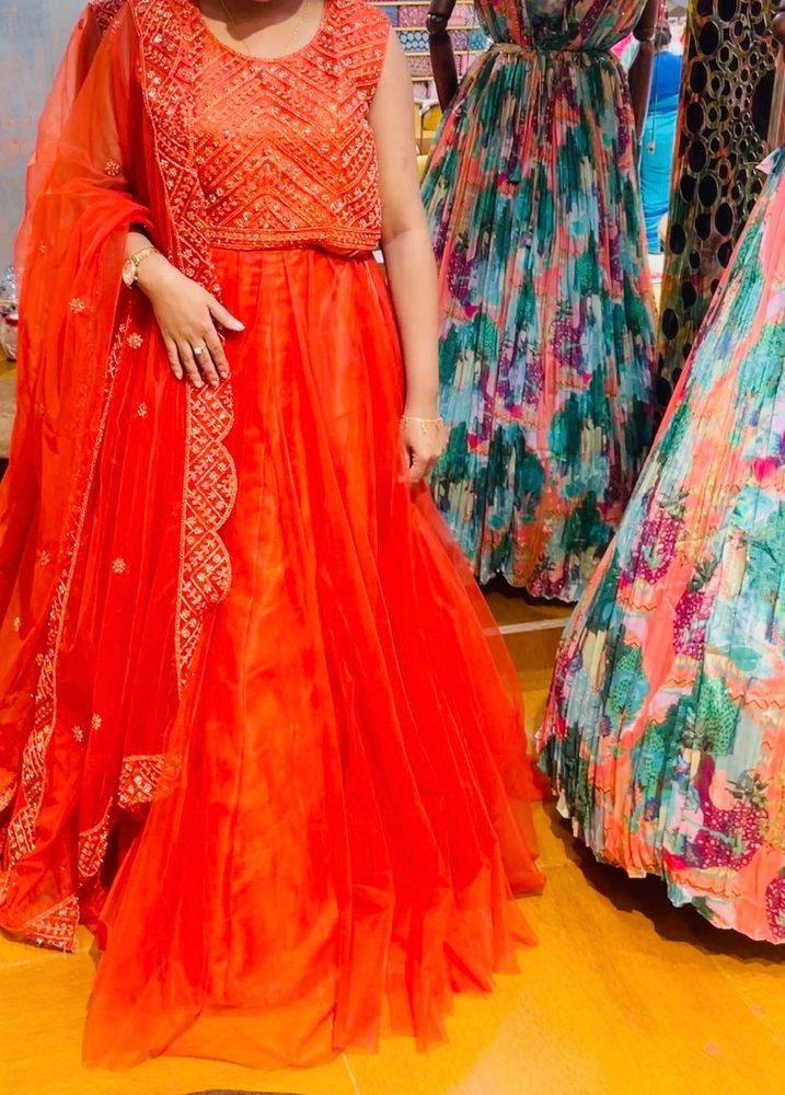 Rust  Embroidered  sequince Lehenga Set