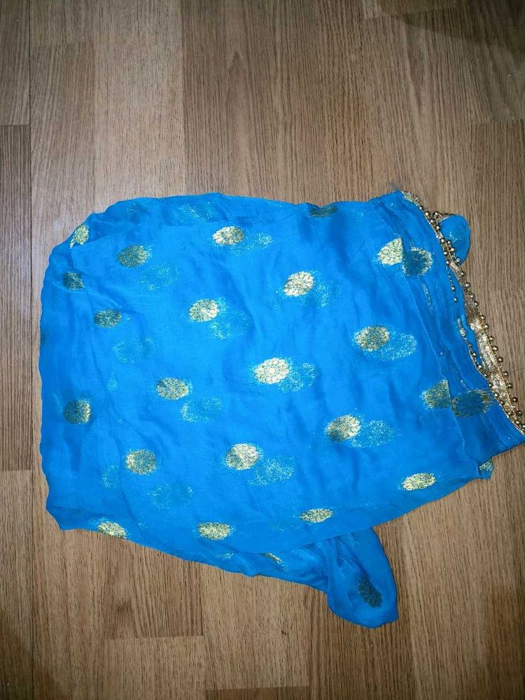 Vibrant Blue Saree with Gold Motifs