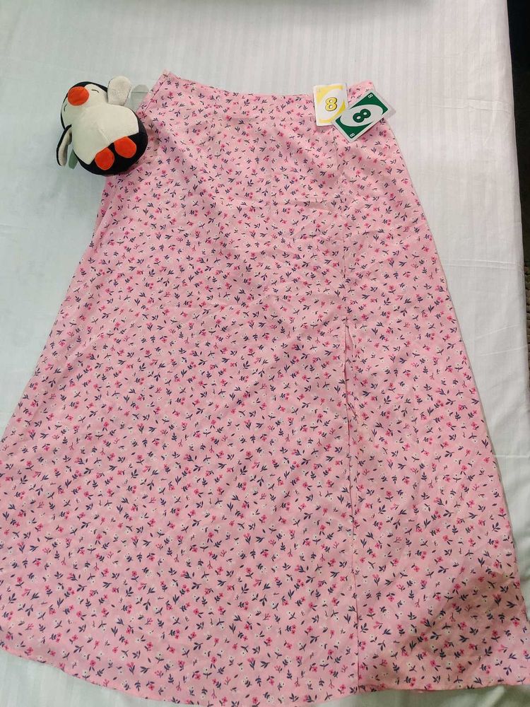 Pink Floral Midi Skirt