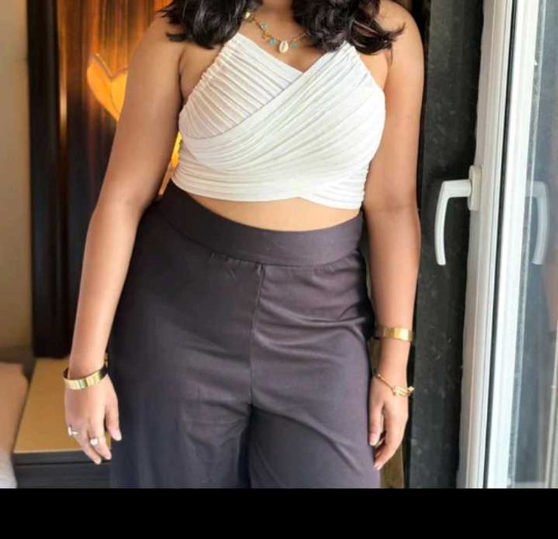 Cream Ribbed Halter Neck Crop Top
