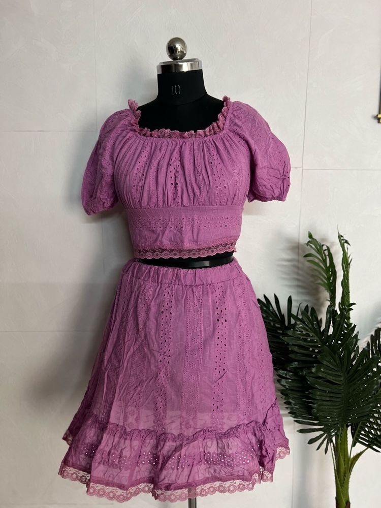 Lavender Eyelet Crop Top &amp; Skirt Set