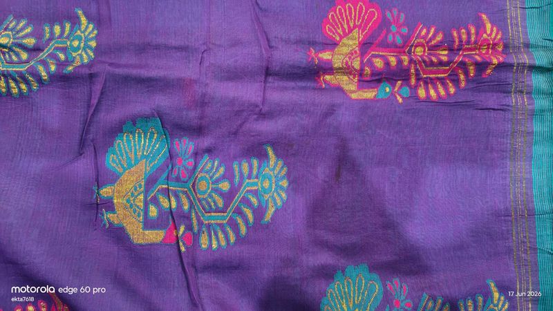 Beautiful Purple Saree with Peacock Motifs