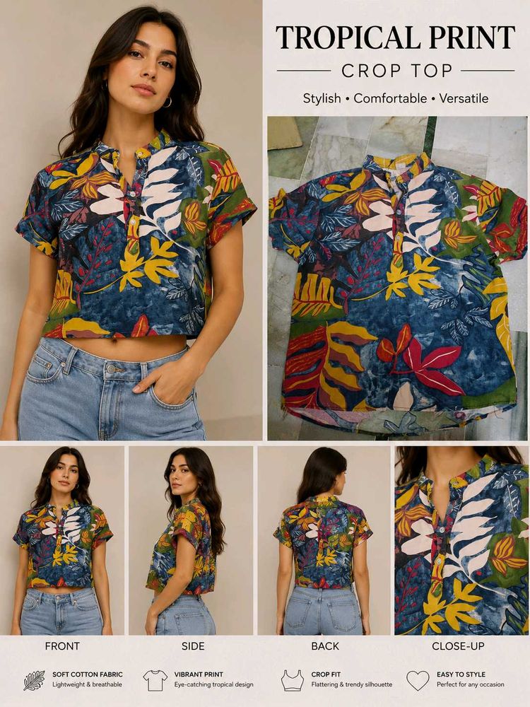 Tropical Print Crop Top