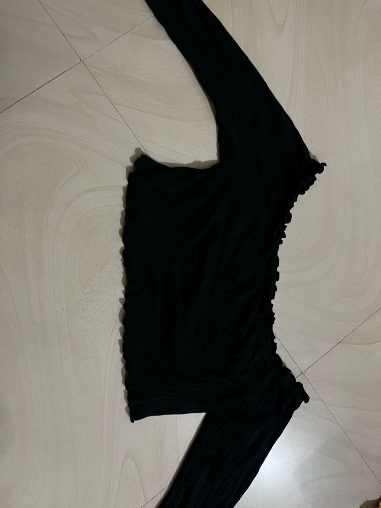 Black Lettuce Hem Long Sleeve Top