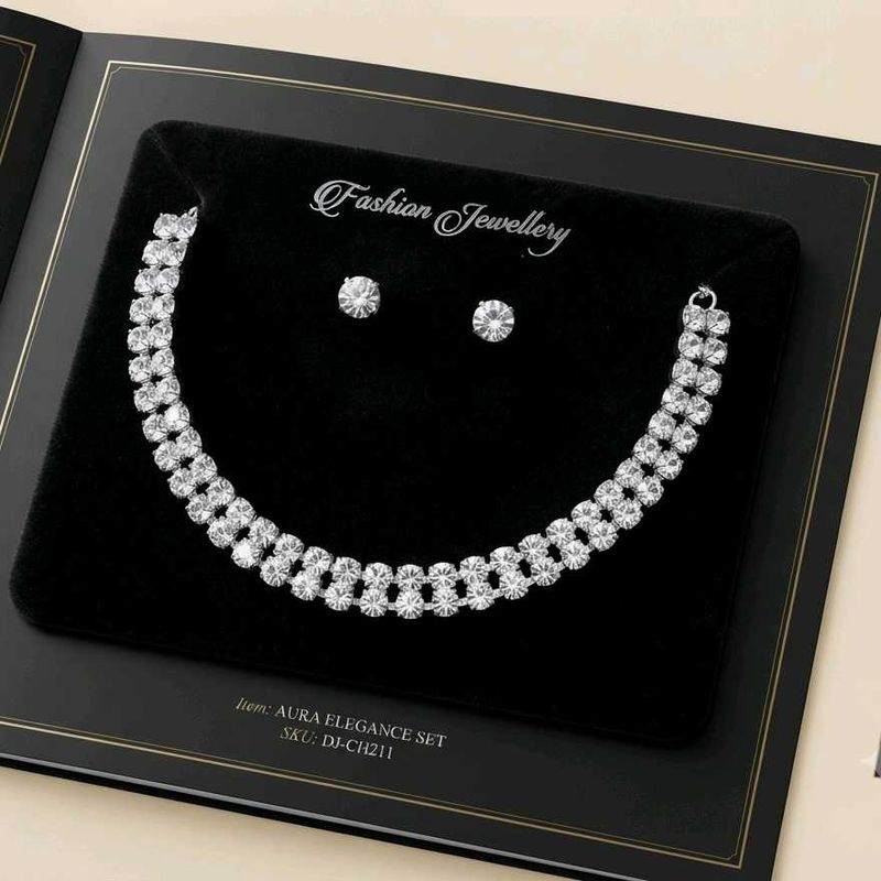 Sparkling double line Crystal Necklace and Earring