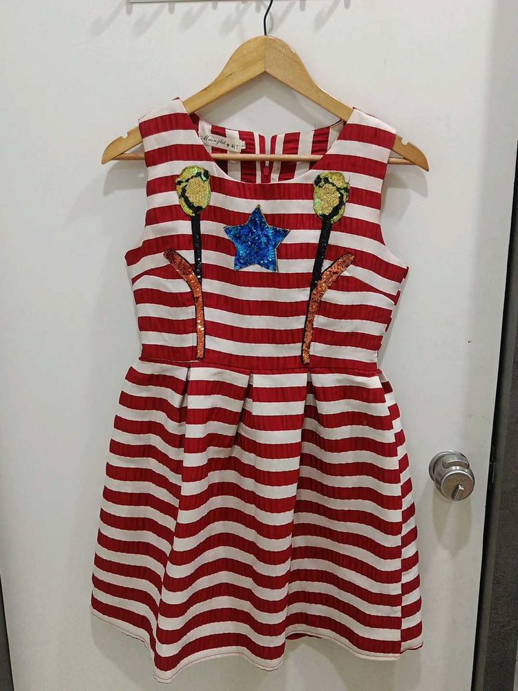 Red &amp; White Striped Dress with Sparkle