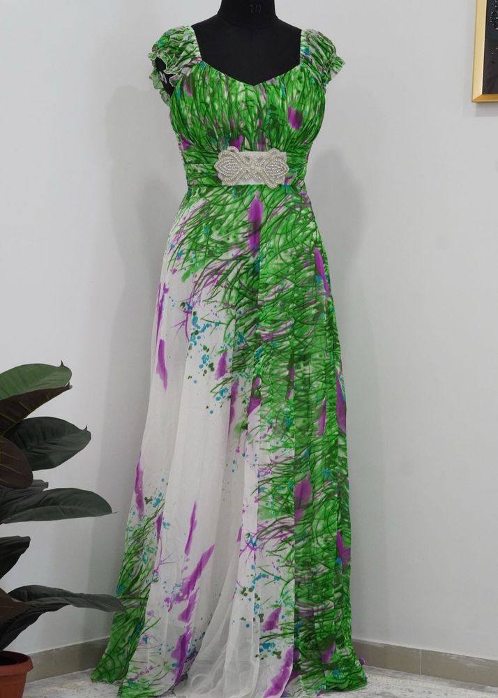 Beautiful Green Floral Maxi Dress
