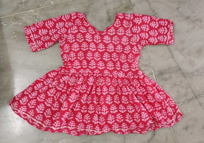 Baby Girl's Pink Block Print Frock