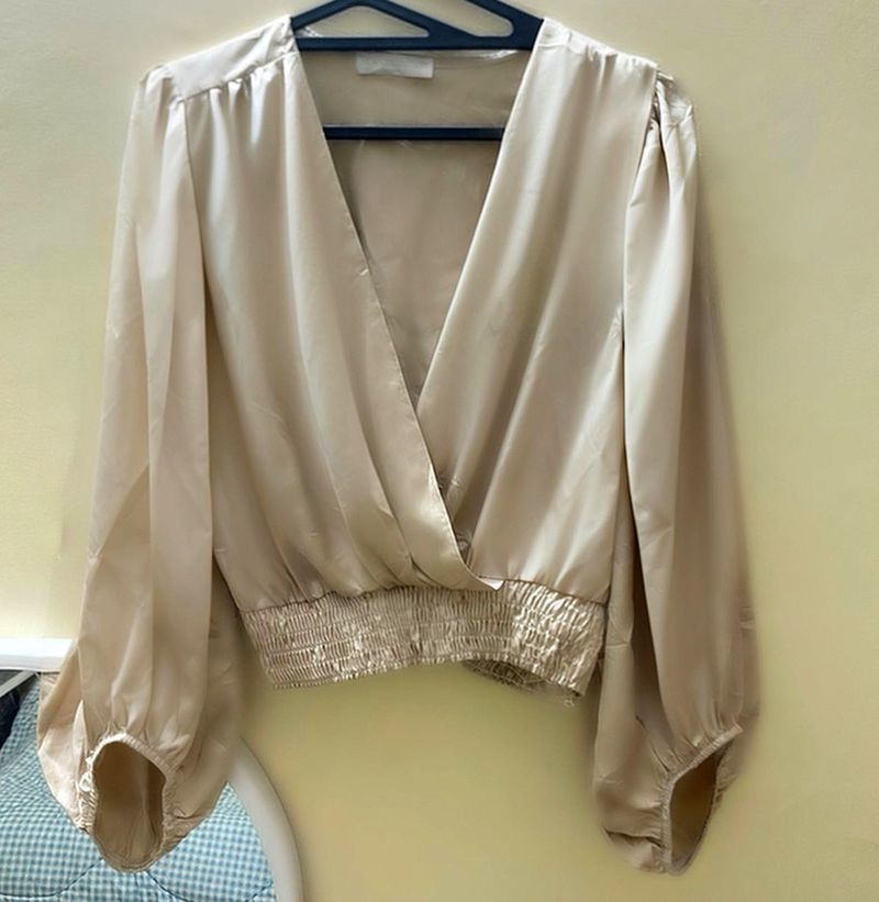 V-neck Satin Wrap Front Top