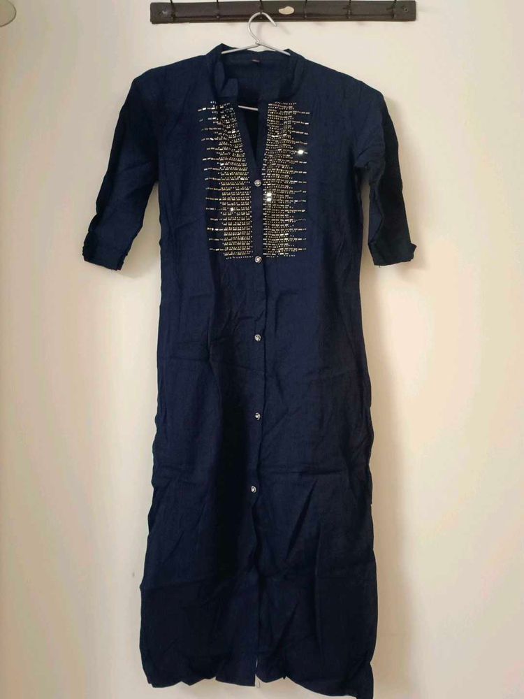 Navy Blue Embellished Kurta