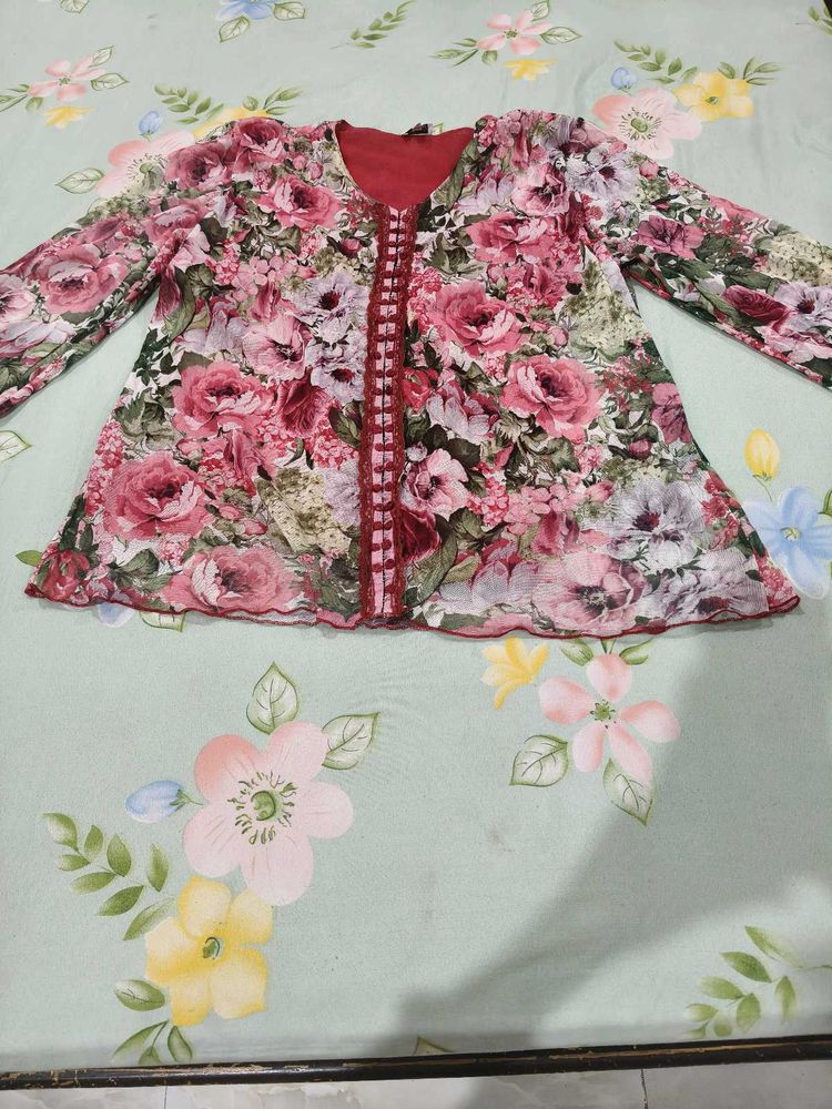 Floral Print Top with Tassel Detail