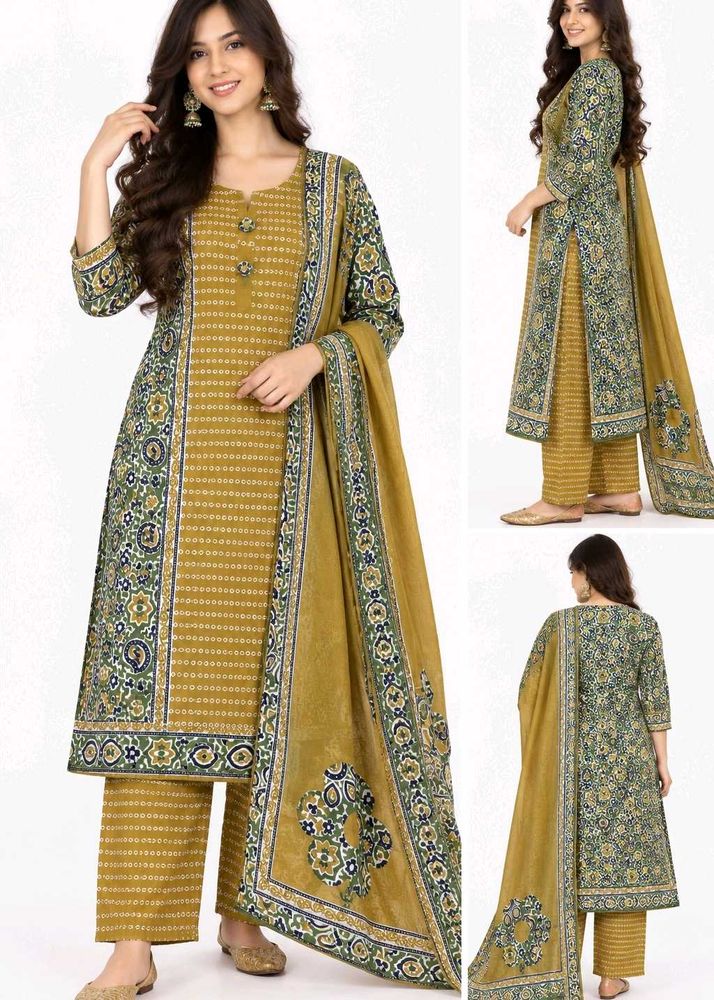 Stylish Mustard Printed Kurta Set(unstitched)