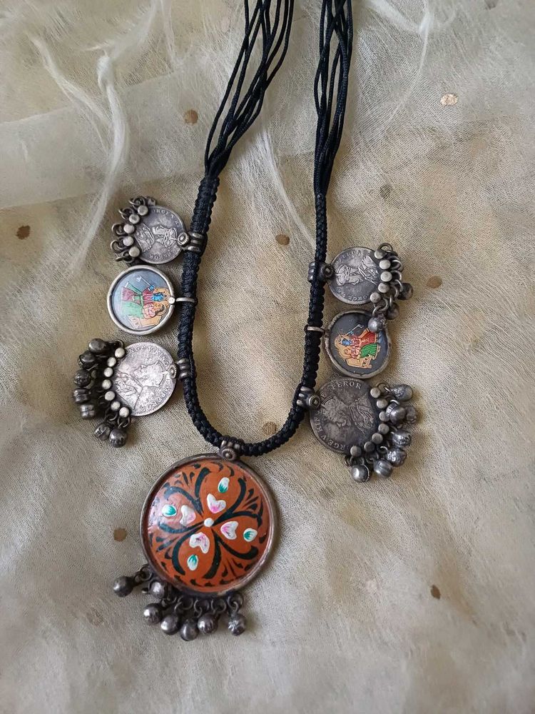 Handpainted handmade Boho Coin Necklace
