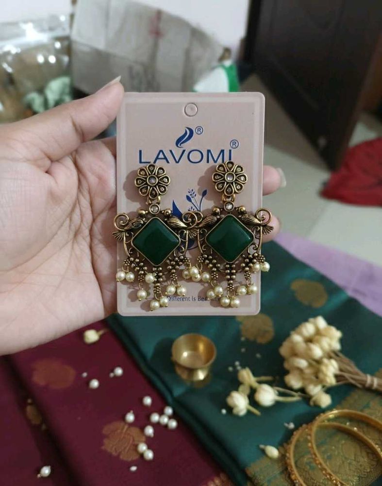 Lavomi Green &amp; Gold Statement Earrings ✨
