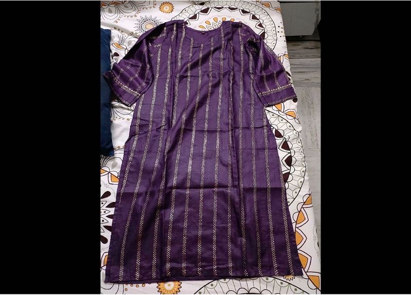 Elegant Purple Kurti with Gold Stripes