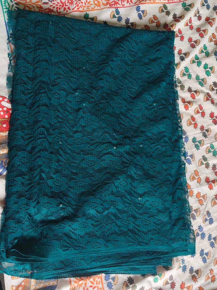 Elegant Teal Lace Saree