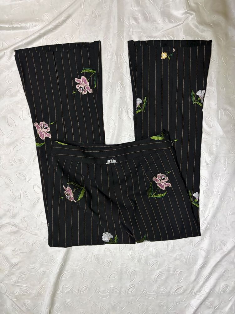 Y2K Embroidered Pinstripe Flare Pants