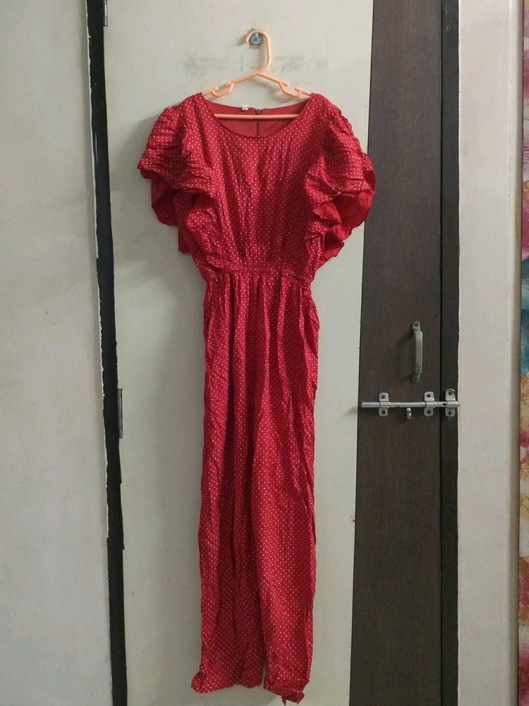 Red Polka Dot Ruffle Sleeve jumpsuit