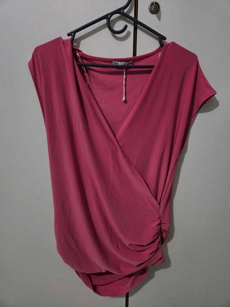 Chic Pink Wrap Top