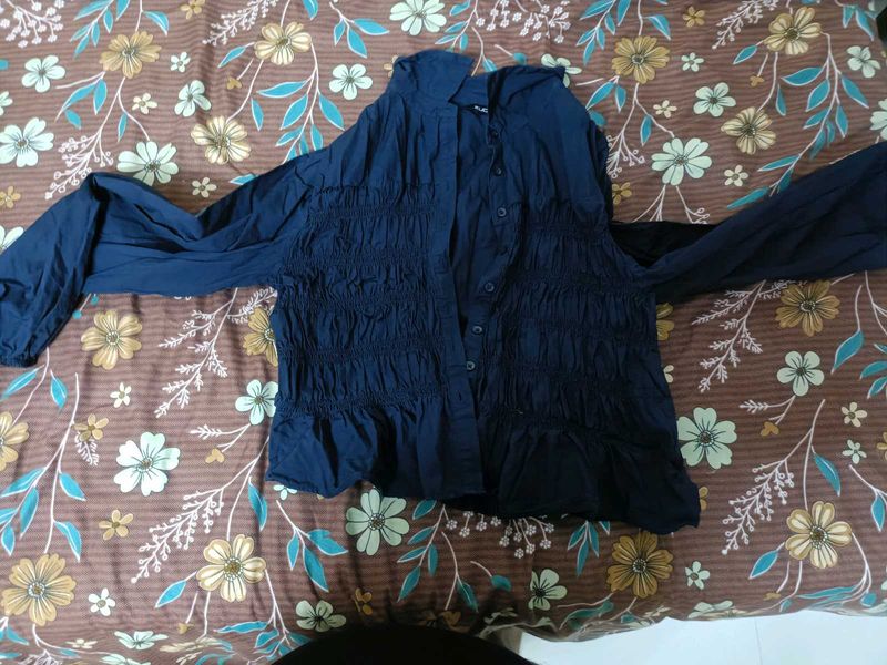 Chic Smocked Navy Blue Top