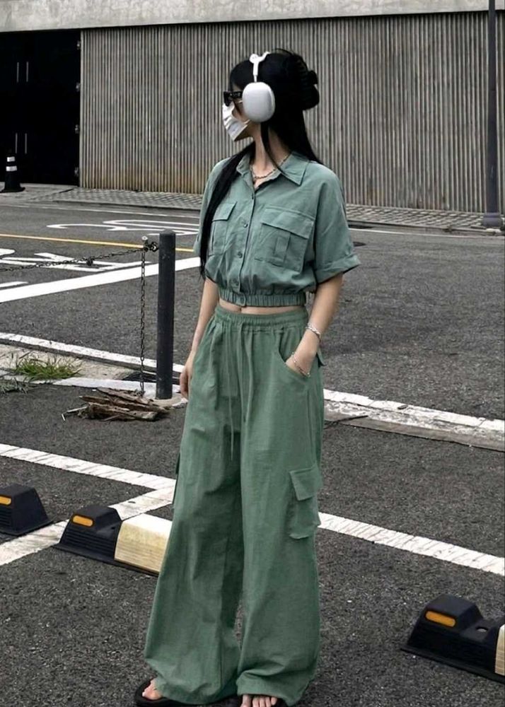 Green Cropped Shirt for kids