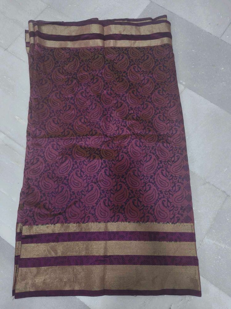 Printed cotton silk saree light weight wine color