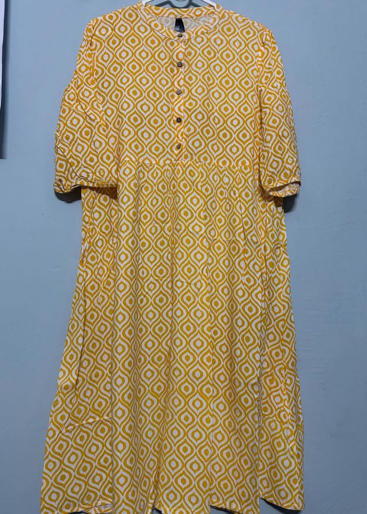 Yellow Geometric Print Kurta