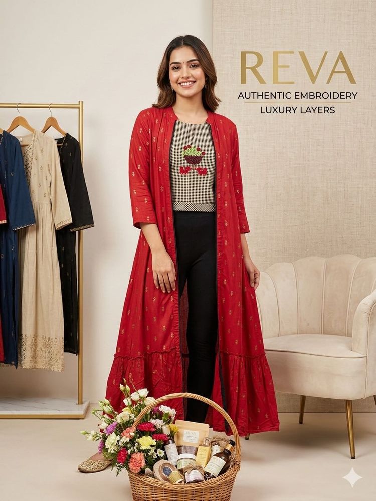 Elegant Red Embroidered Long Shrug with Kurta