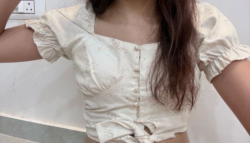 Cute Floral Print Puff Sleeve Top