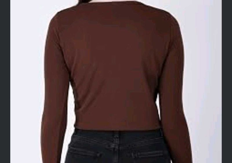 Brown Long Sleeve Cropped Top