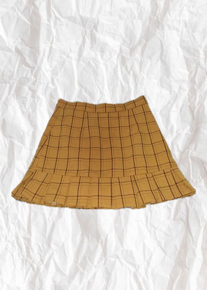 Mustard yellow plaid mini skirt