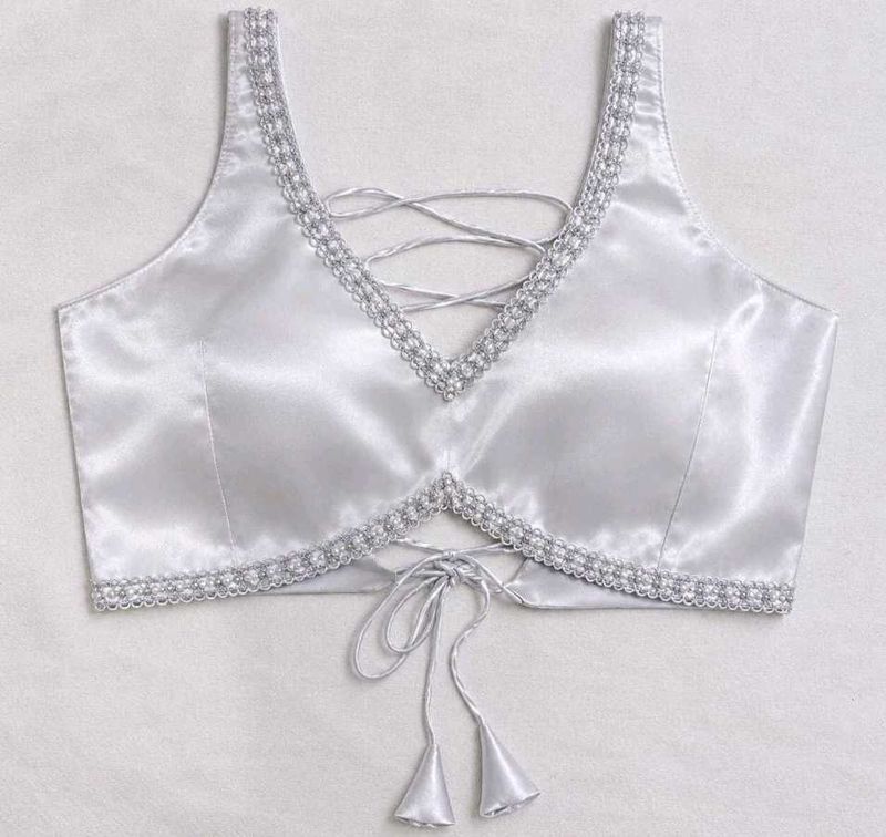 Elegant Silver white Lace-Up Blouse