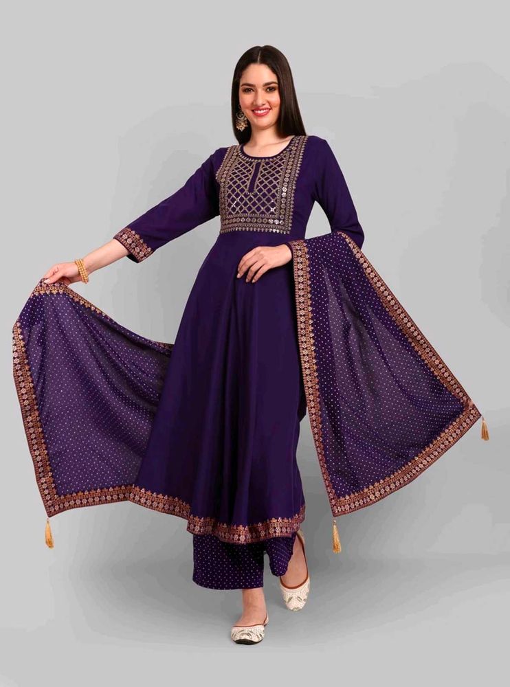 Elegant Purple Kurta Set with Palazzo &amp; Dupatta