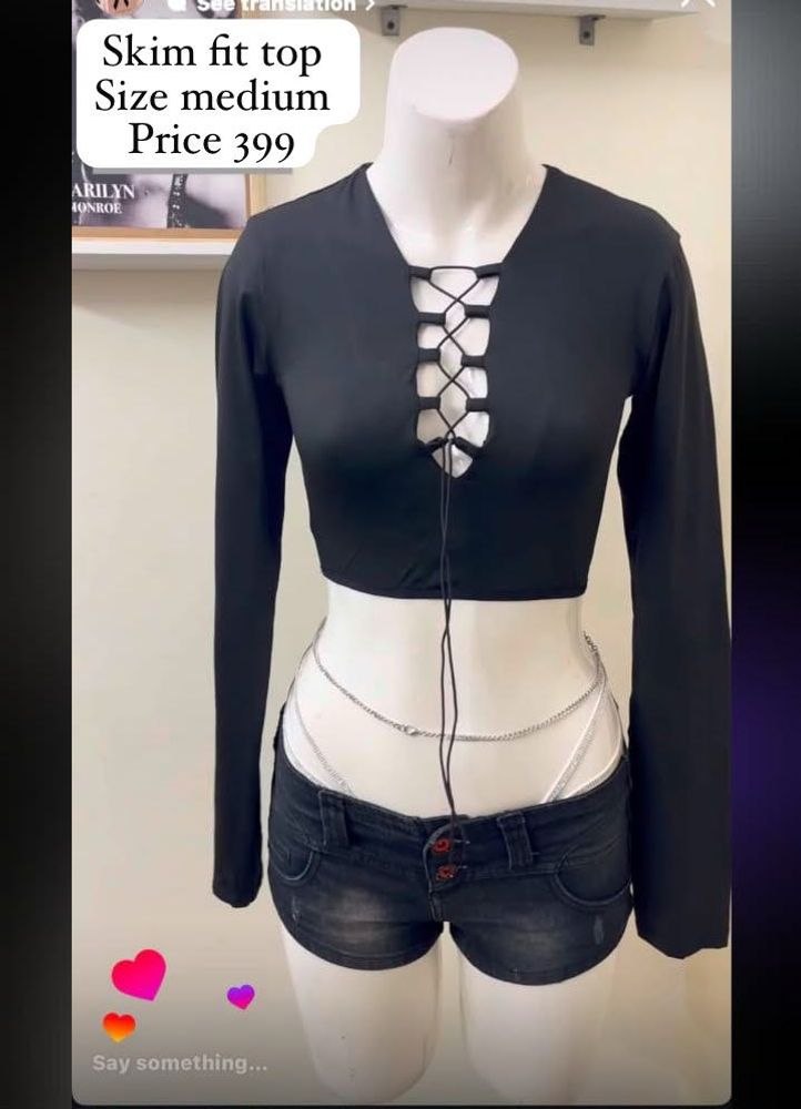 Black Lace-Up Crop Top