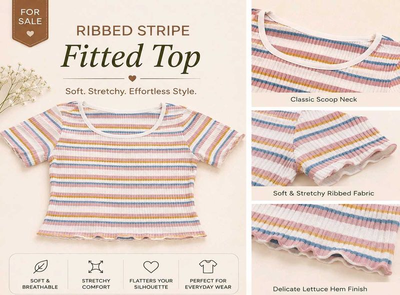Ribbed Stripe Fitted Top