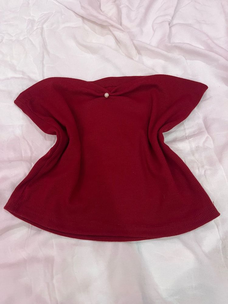 Pearl design red tube top