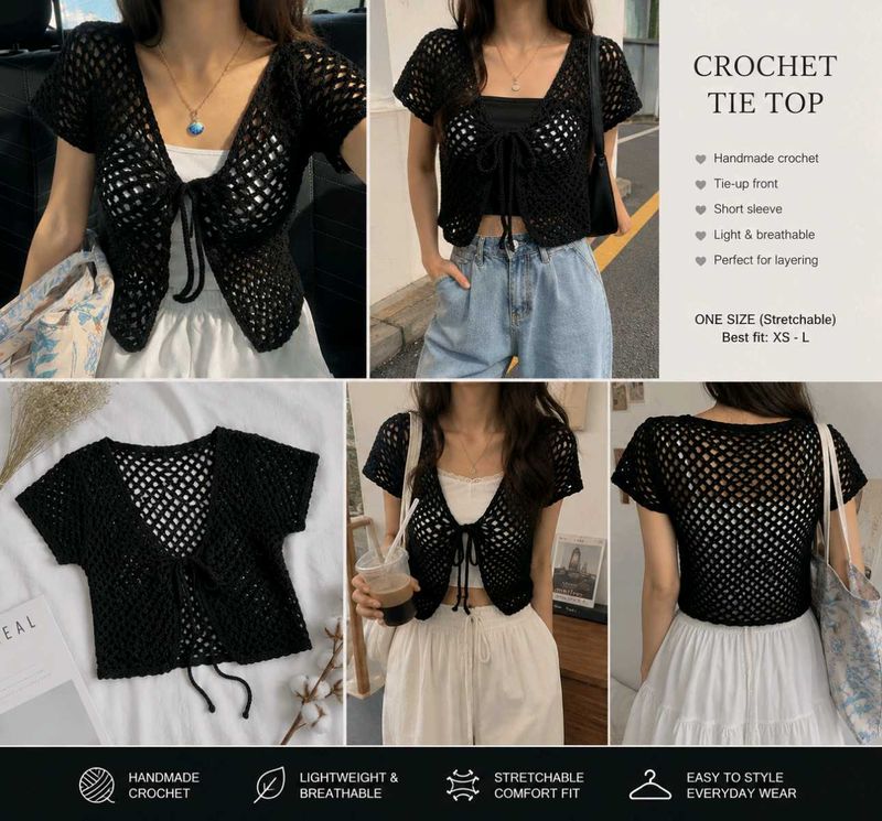 Crochet Tie-Front Cardigan.